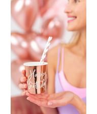Flotte rose gold papkrus med hvidt Happy Birthday.
