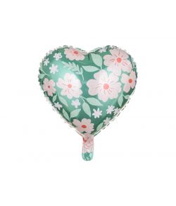 Flot folieballon grøn hjerte m blomster