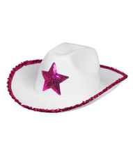 Hvid cowboyhat med pink pailletter.