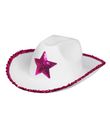 Hvid cowboyhat med pink pailletter.