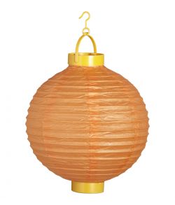 Orange papirlampe med LED lys.