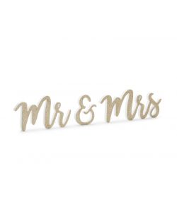 Mr & Mrs skilt i træ Guld