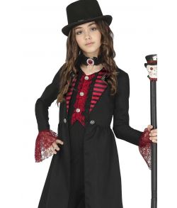 Flot Gothic girl kostume med lang jakke og vest. 