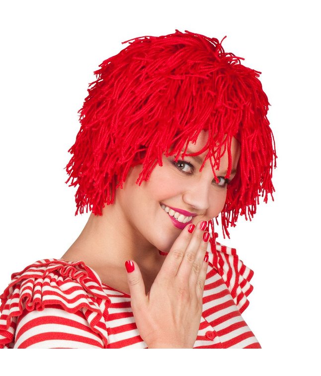 Rød garn paryk.