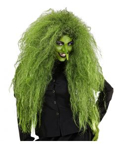 Stor grøn hekseparyk med vildt hår. 