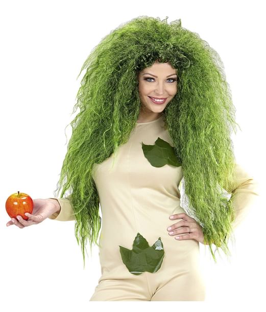 Stor grøn hekseparyk med vildt hår. 