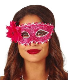 Fuchsia halvmaske med blomst-