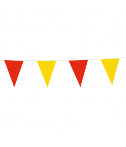 Vimpelguirlande med røde og gule flag.