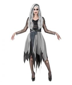 Flot sort og grå spøgelse kjole med med spindelsvæv ærmer.