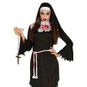 Zombie Nonne kostume med kjole, bælte og hovedbeklædning.