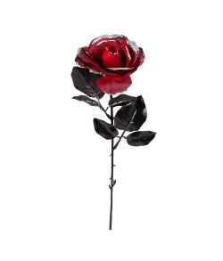 Rød rose med sølv glimmer.