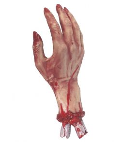 Afskåret blodig hånd.