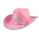 Pink Cowboyhat med pailletter og diadem
