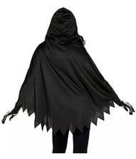 Sort skelet poncho med skelet tryk og hætte. 