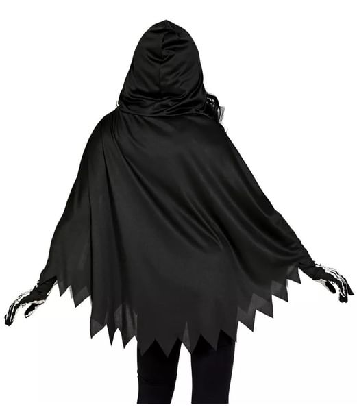 Sort skelet poncho med skelet tryk og hætte. 