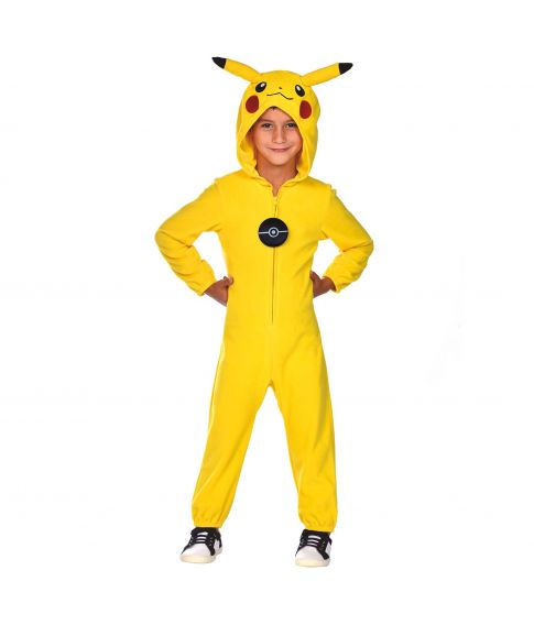 Pokemon Pikachu jumpsuit  i fleece med hætte til børn.