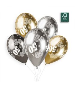 Flotte krom balloner med 50 års fødselsdag.