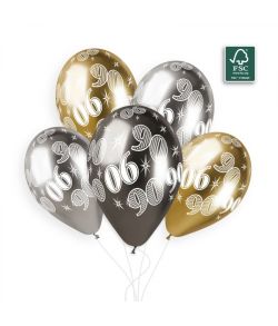 Flotte krom balloner med 90 års fødselsdag. 