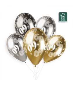 Flotte krom balloner med 60 års fødselsdag. 