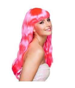 Flot hot pink paryk med langt hår.