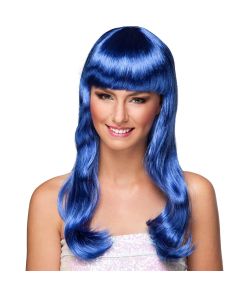 Flot blå paryk med langt hår.