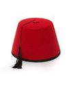 Flot rød Fez hat i filt med sort kvast.