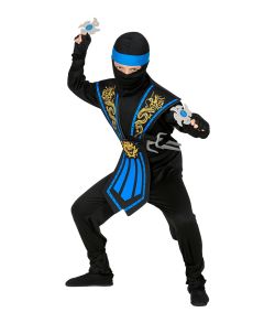 Sejt Blå ninja kostume med våben.