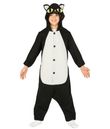 Sort kat jumpsuit med hætte med store øjne.