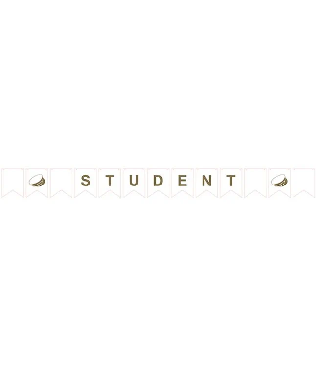 Flot student flagguirlande med hvide og guld flag.