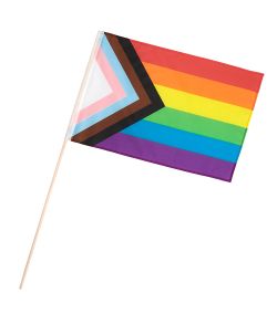 LGBTQ+ flag på pind.