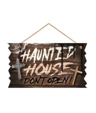 Haunted house skilt i træ