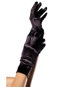 Sorte satin handsker håndledslængde