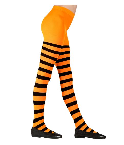 Sort og orange stribet strømpebukser, barn - Fragt fra kun 29 kr. Fest & Farver