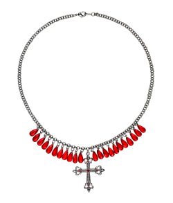 Flot gotisk kors halskæde med røde dråber