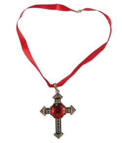 Kors halskædde med rød sten