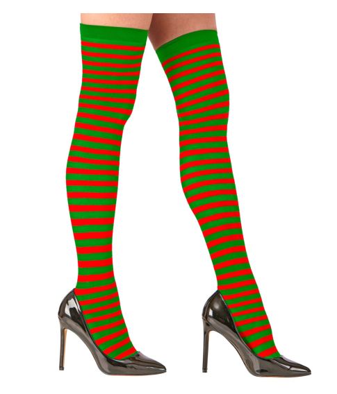 Grøn og rød stribede stockings XL