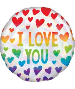 I Love You foliballon med regnbue hjerter