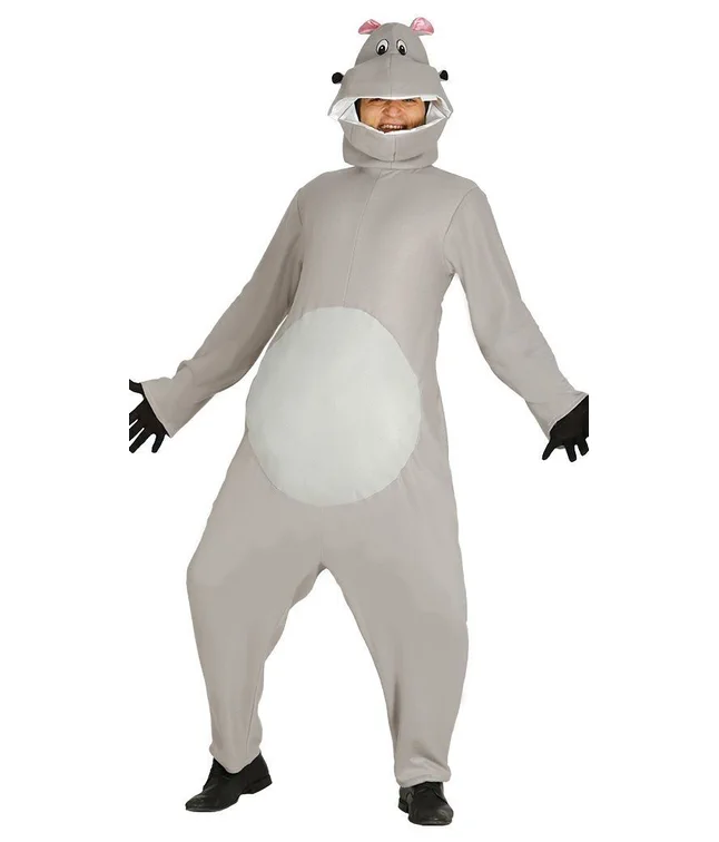 Flodhest kostume med jumpsuit med hætte.
