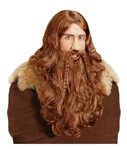 Flot langhåret paryk med skæg med fletninger til vikinge udklædningen.