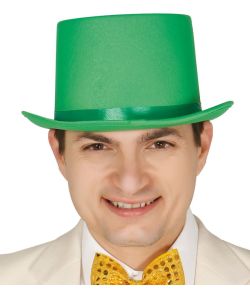 Grøn høj hat med satin bånd til udklædning.