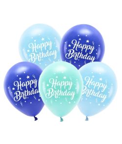 Mix blå Happy Birthday ballonbuket