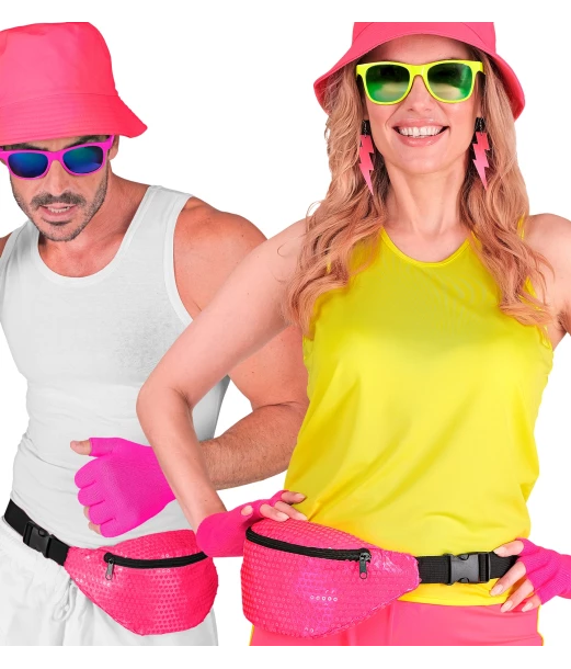 Neonpink paillet bæltetaske