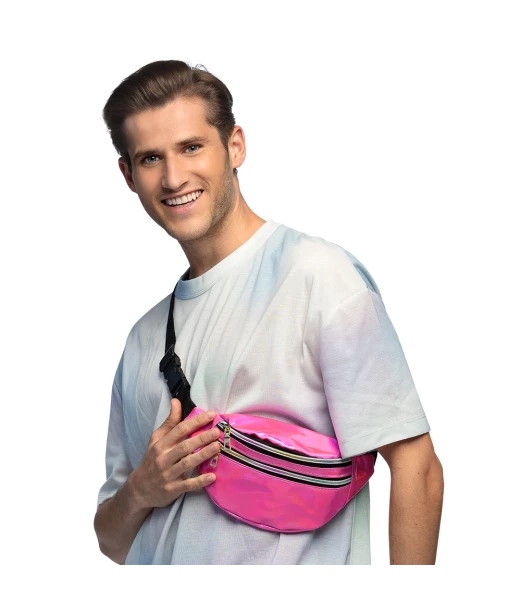 Pink holografisk bæltetaske