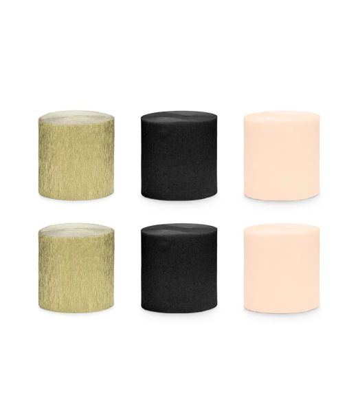 Creperuller 6 stk sort/guld mix 5cm x 10m