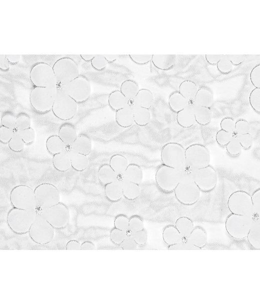 Bordløber hvid tyl med blomster 26cm x 5m