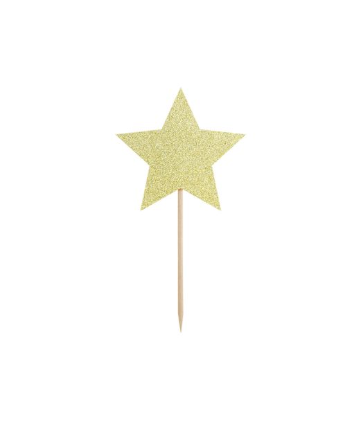 Guld stjerne kagepynt, 6 stk