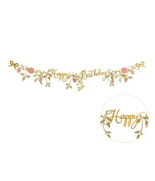 Guld og pink Happy Birthday banner 
