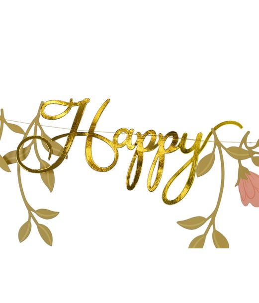 Guld og pink Happy Birthday banner 