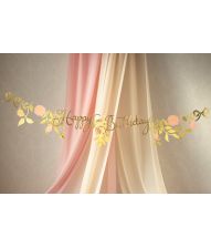Guld og pink Happy Birthday banner 