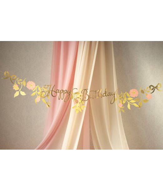 Guld og pink Happy Birthday banner 
